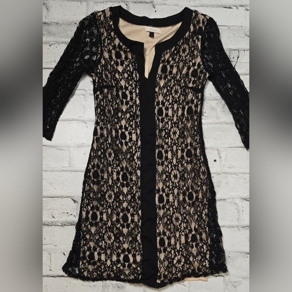 Black Halo Black Lace Nude Lined Cocktail Dress Size Small - Picture 5 of 10